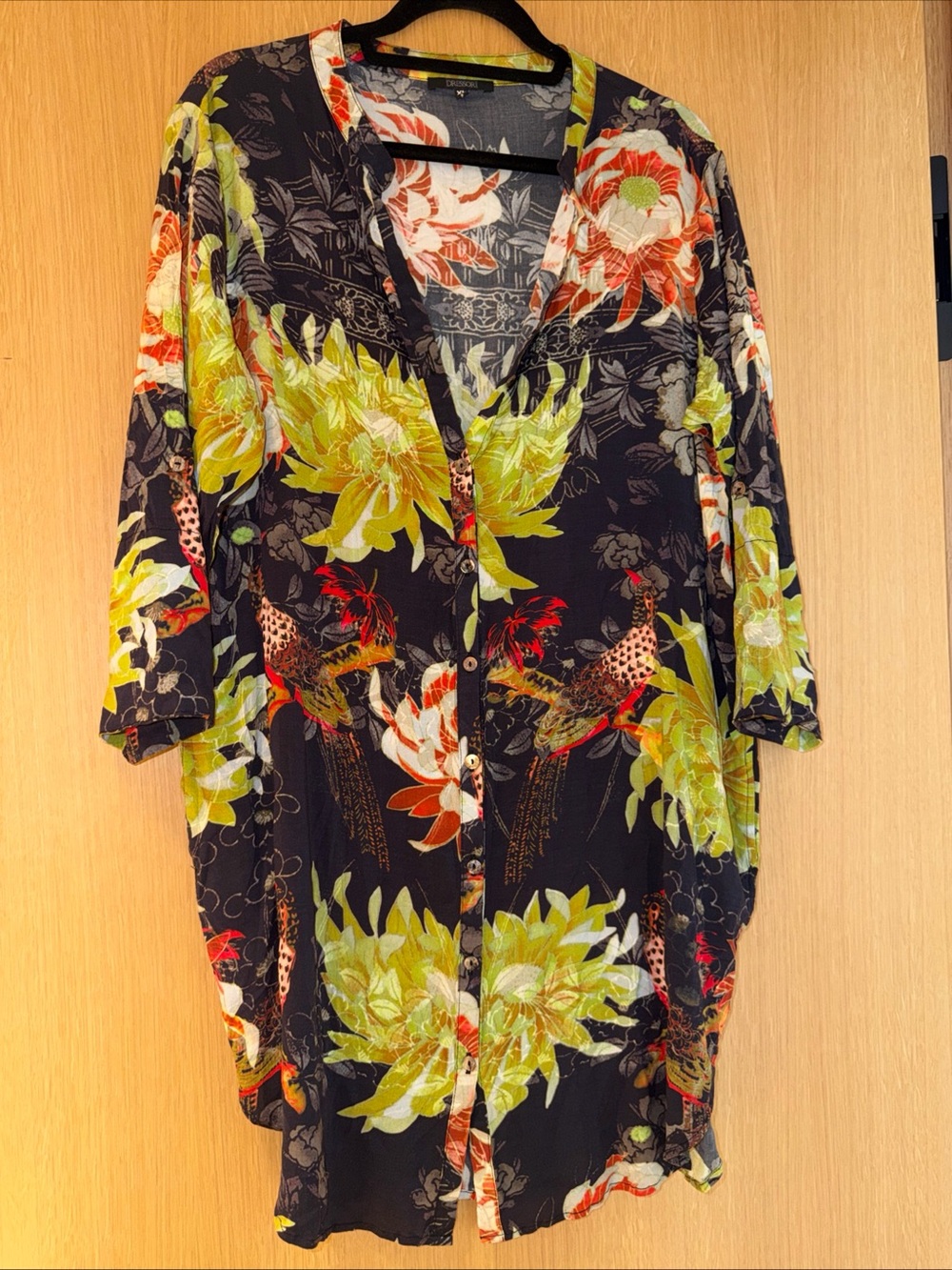 Dressori Button Down Floral Animal Print Tunic Top Womens Luxury Elegant Blouse